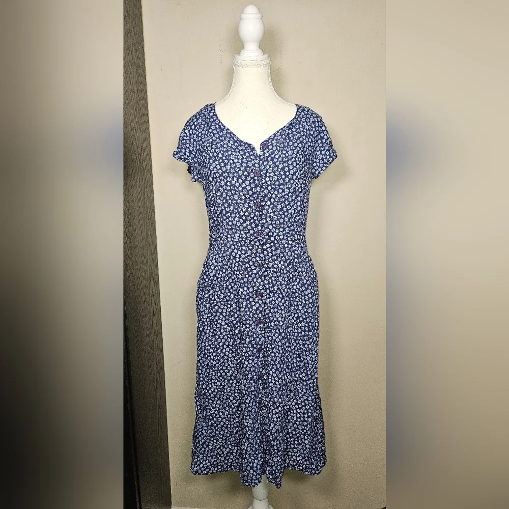 5 For $25✨️ Jermey Scott Vintage Flower Blue Dress Long Maxi Dress Womens Medium - Picture 2 of 9